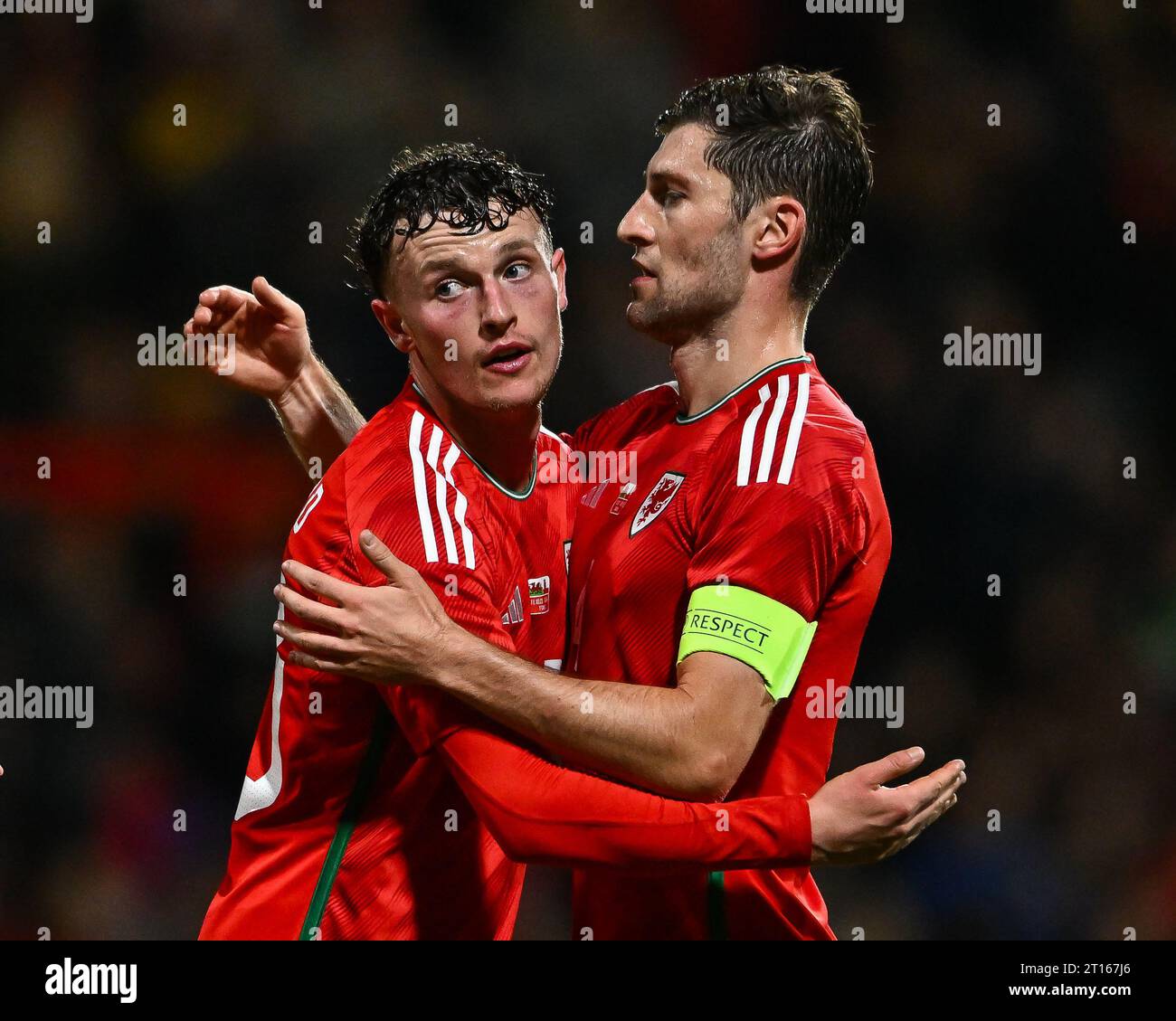 Nathan Broadhead of Wales celebrates his goal to make it 30 with Ben Davies of Wales during the