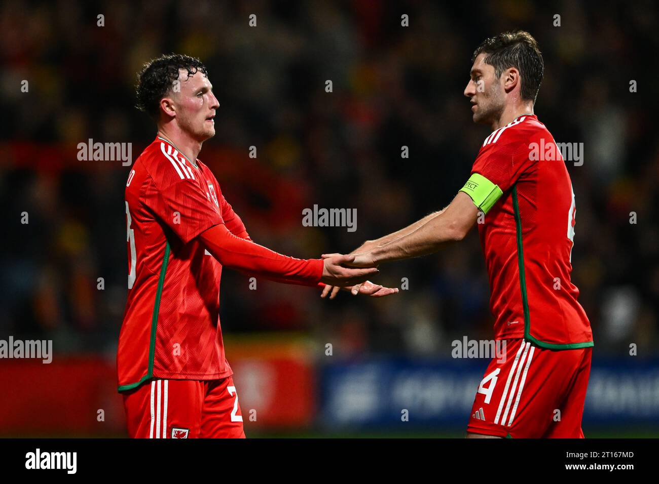 Nathan Broadhead of Wales celebrates his goal to make it 30 with Ben Davies of Wales during the