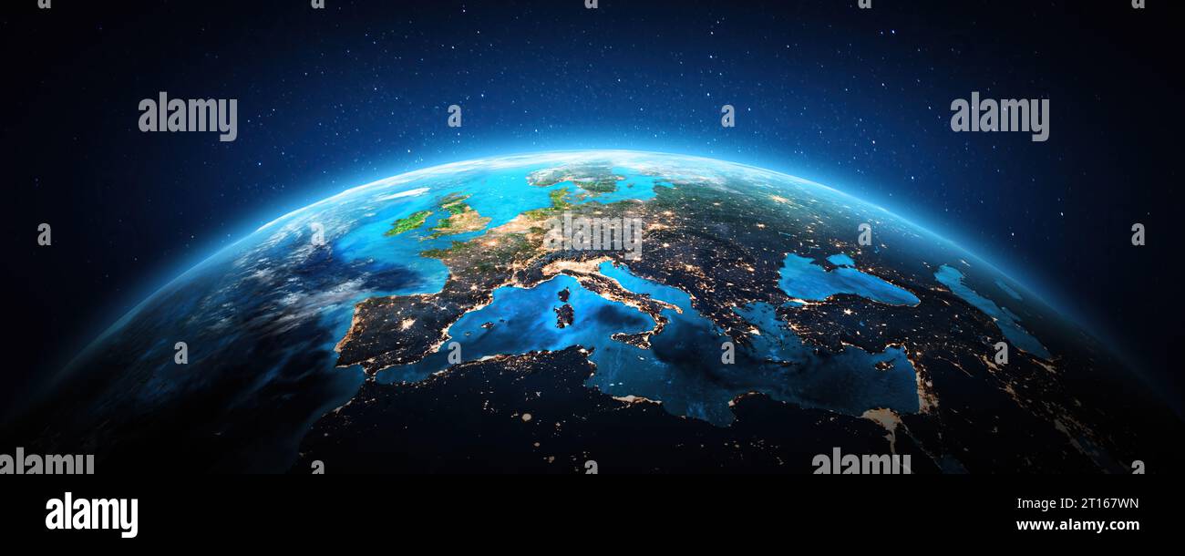 Europe, Earth from space. Elements of this image furnished by NASA. 3d rendering Stock Photo
