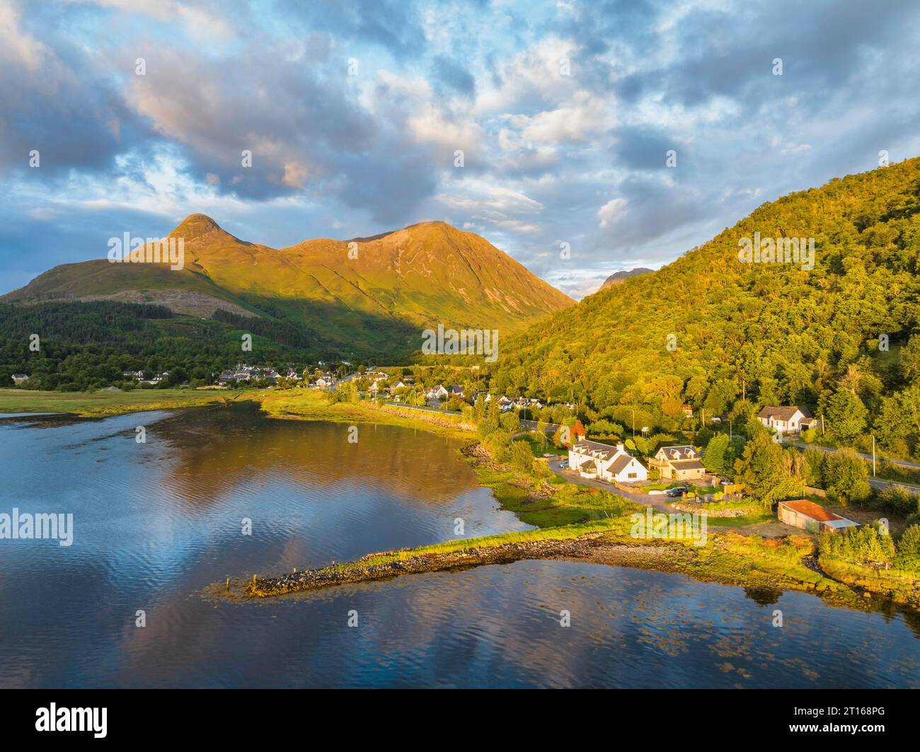 Aerial view of the freshwater loch Loch Leven with the former Pier