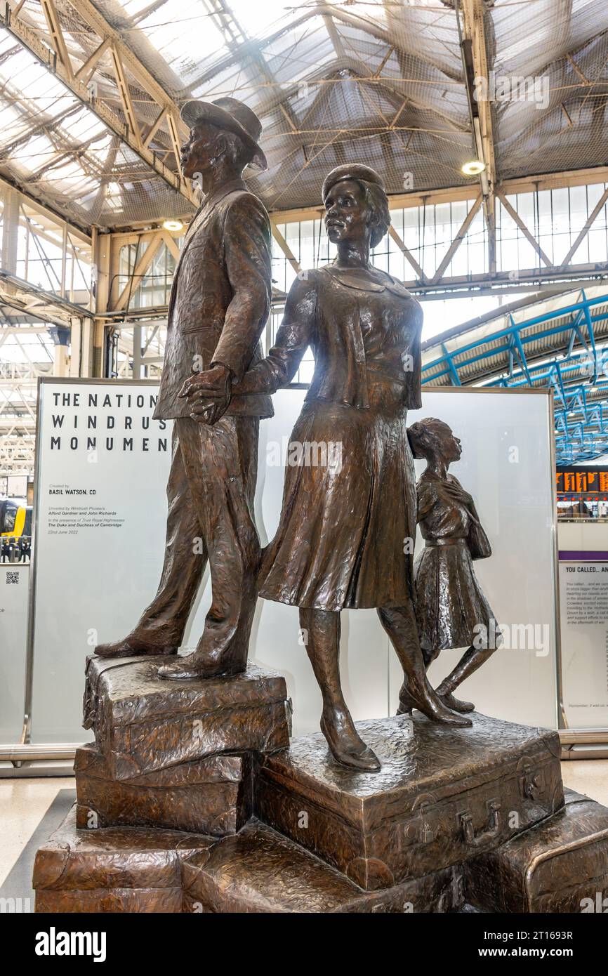 The National Windrush Monument at London Waterloo Station, Waterloo, London Borough of Lambeth, Greater London, England, United Kingdom Stock Photo