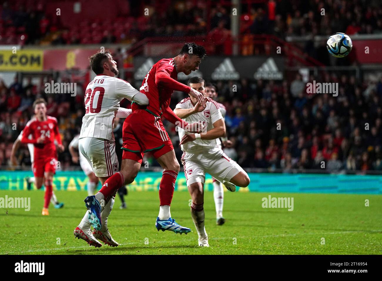 Wales' Kieffer Moore scores their side's fourth goal of the game during