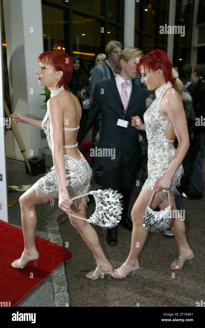The Cheeky Girls arriving at Cystic Fibrosis breathing life Award Ceremony, Lancaster Hotel, London on 29 April 2004 Stock Photo