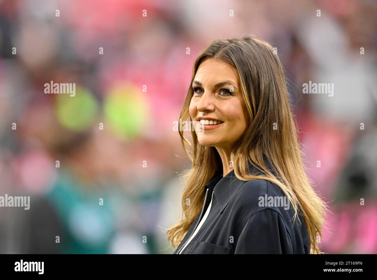 DAZN sports presenter Laura Wontorra, portrait, smiles, Allianz Arena, Munich, Bavaria, Germany Stock Photo