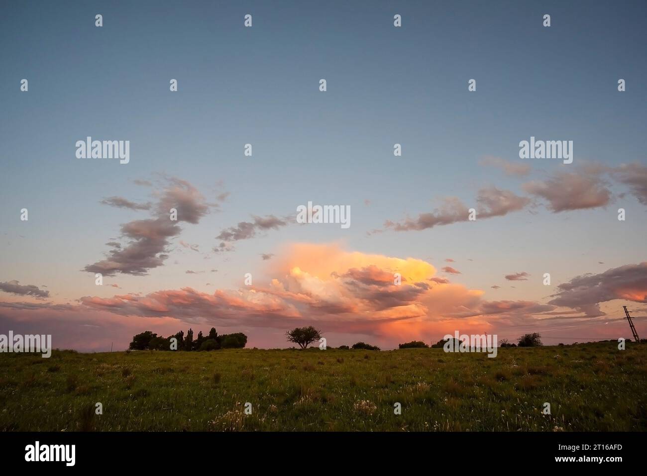 Pampas storm, sunset landscape, La Pampa Province, Patagonia, Argentina. Stock Photo