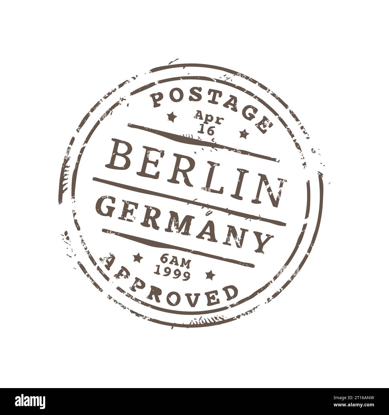 Berlin Germany approved postage, postal stamp sign. Vector post office round seal, mail delivery emblem retro ink stamp. International mail control sign Stock Vector