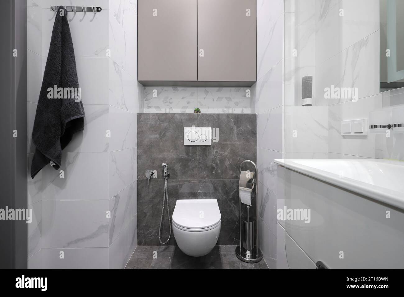 White toilet bowl in a modern bathroom interior Stock Photo - Alamy