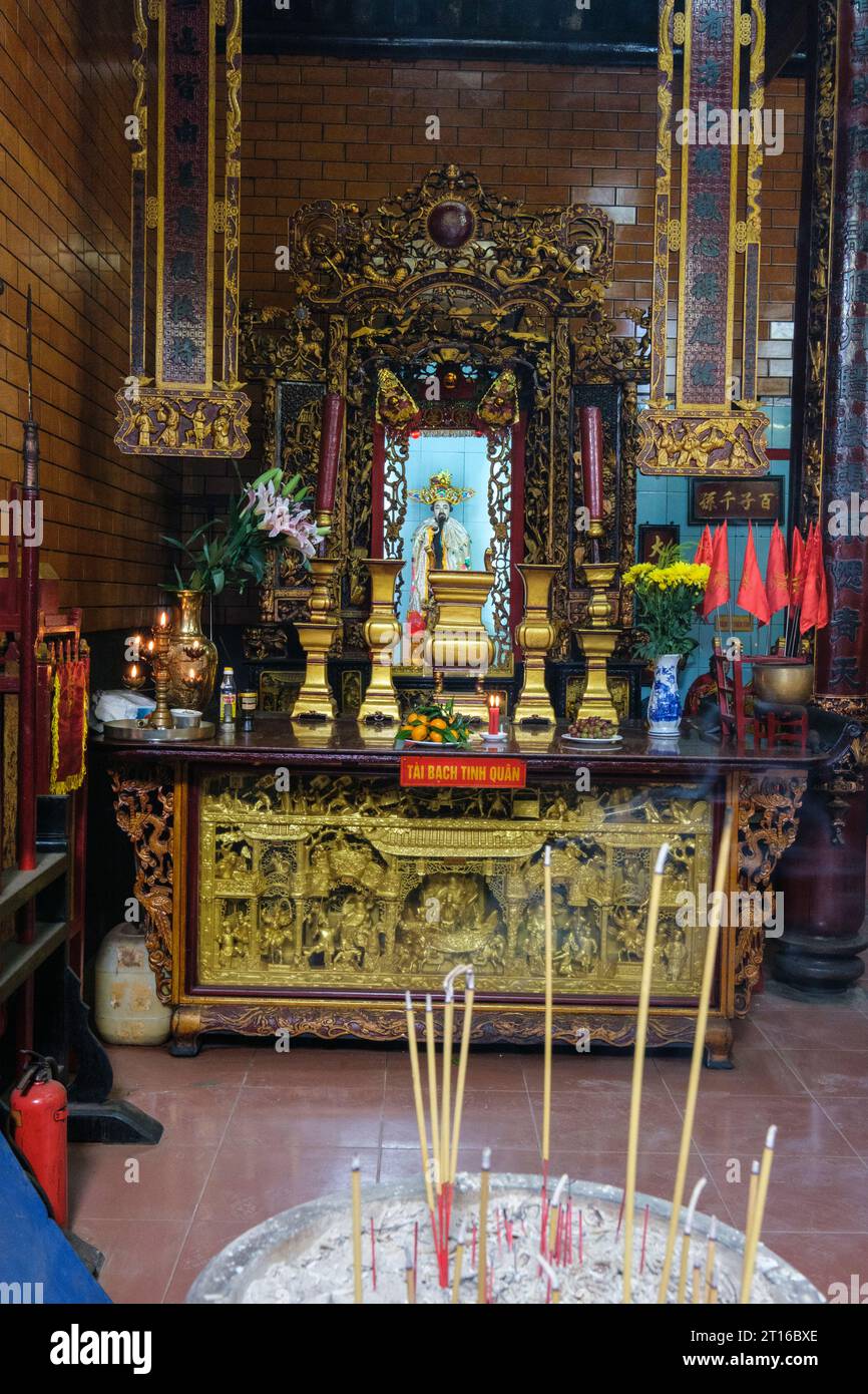 Can Tho, Vietnam. Side Altar to Tinh Quan, God of Wealth, Ong Temple (Chua Ong). Stock Photo