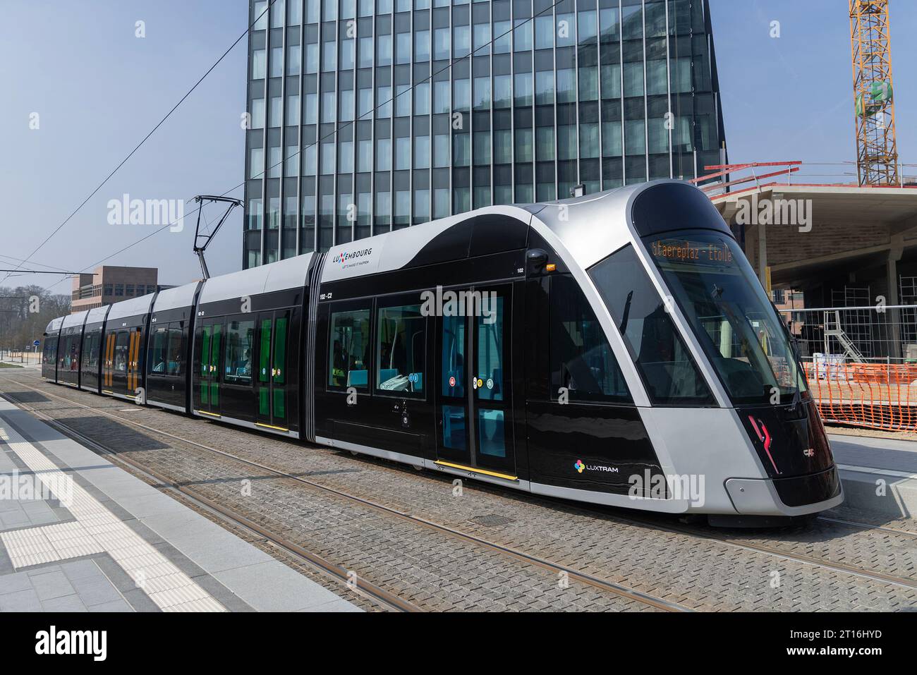 Tram CAF Urbos 3 on the Kirchberg Stock Photo