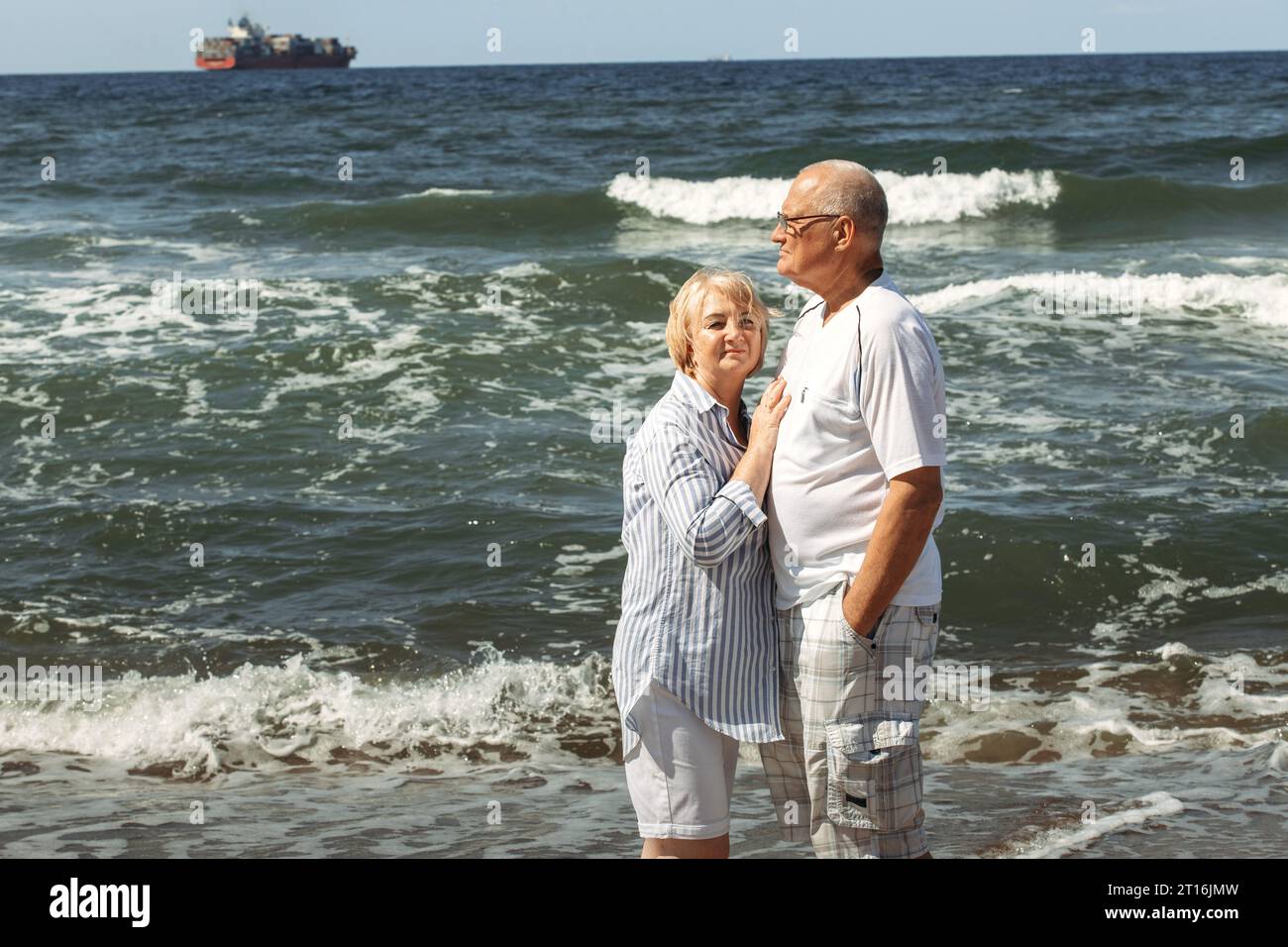 Portrait of a happy elderly couple by the sea Stock Photo - Alamy