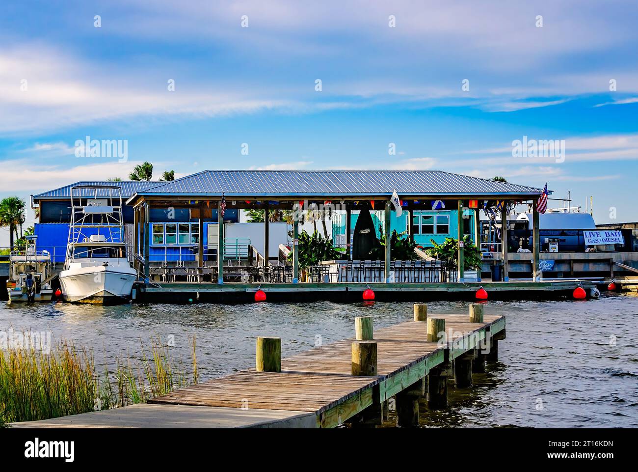Lighthouse Marina and Hardtails Bar and Grill are pictured at Pascagoula River Park, Oct. 7, 2023, in Pascagoula, Mississippi. Stock Photo
