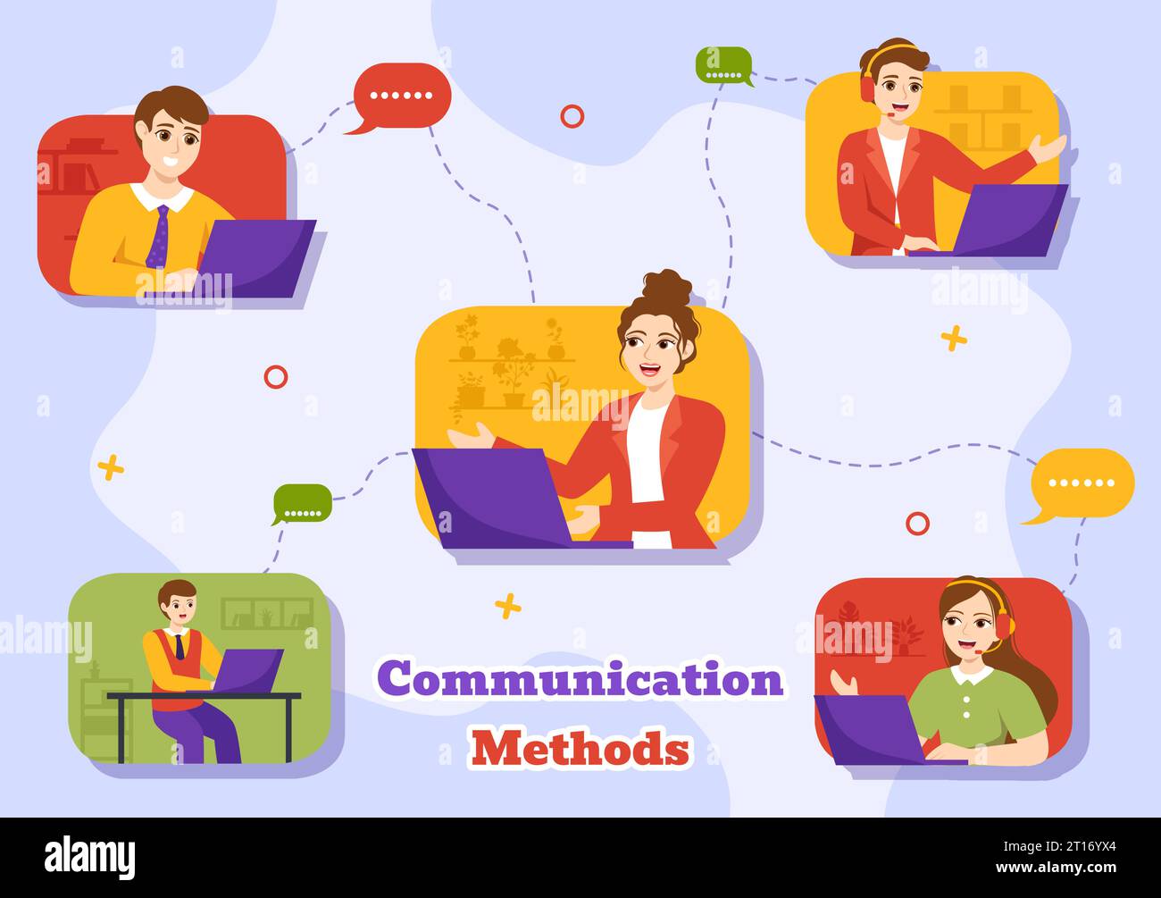 Communication Methods Vector Illustration with Team Referral Marketing, Project Management, Social Networks and Public Relations in Flat Background Stock Vector