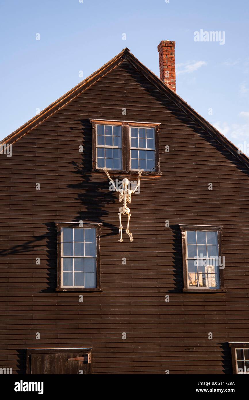 Salem, MA. Halloween decorations festoon Derby St in downtown Salem, MA