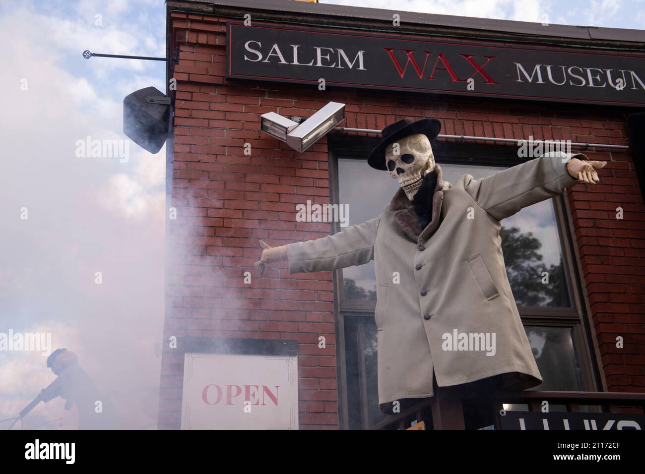 Salem, MA. Halloween decorations festoon Derby St in downtown Salem, MA. Oct. 9, 2023. Veronica Bruno / Alamy Live News Stock Photo