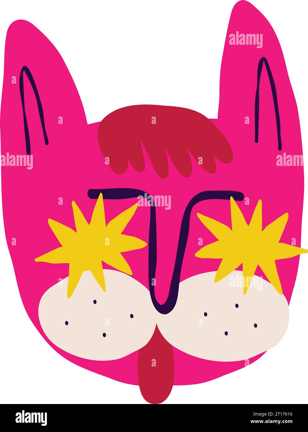 Fancy clockwork face of a cat with cool glasses. Illustration in a modern children's hand-drawn style Stock Vector