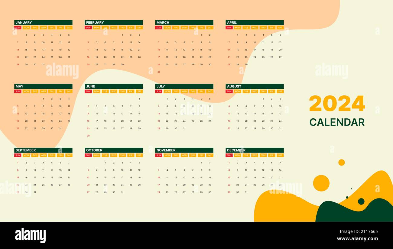 2024 calendar vector design in vintage color with abstract shapes background Stock Vector