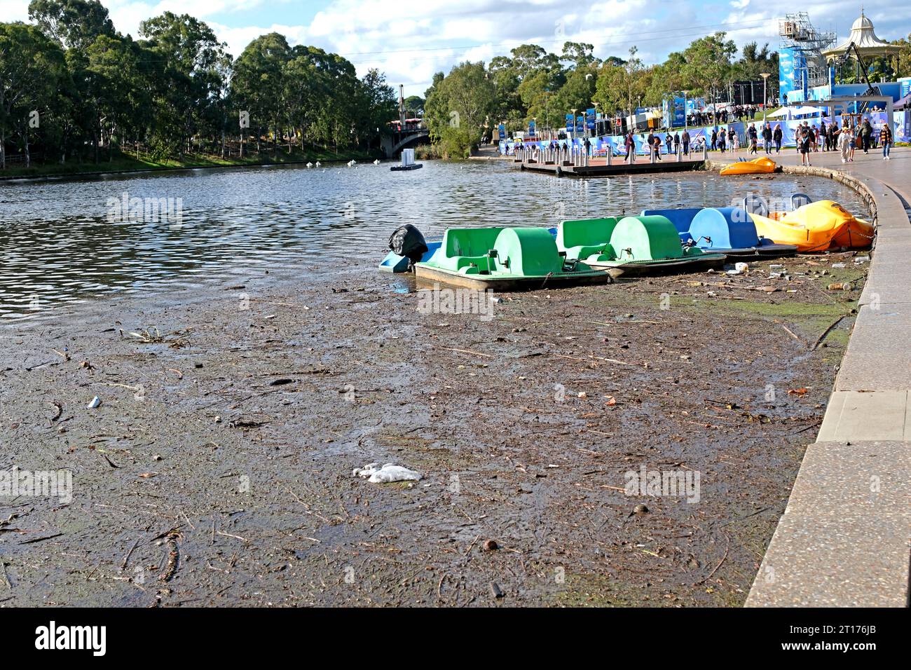 Adelaide Australia. Paddle boats moored in the River Torrens with