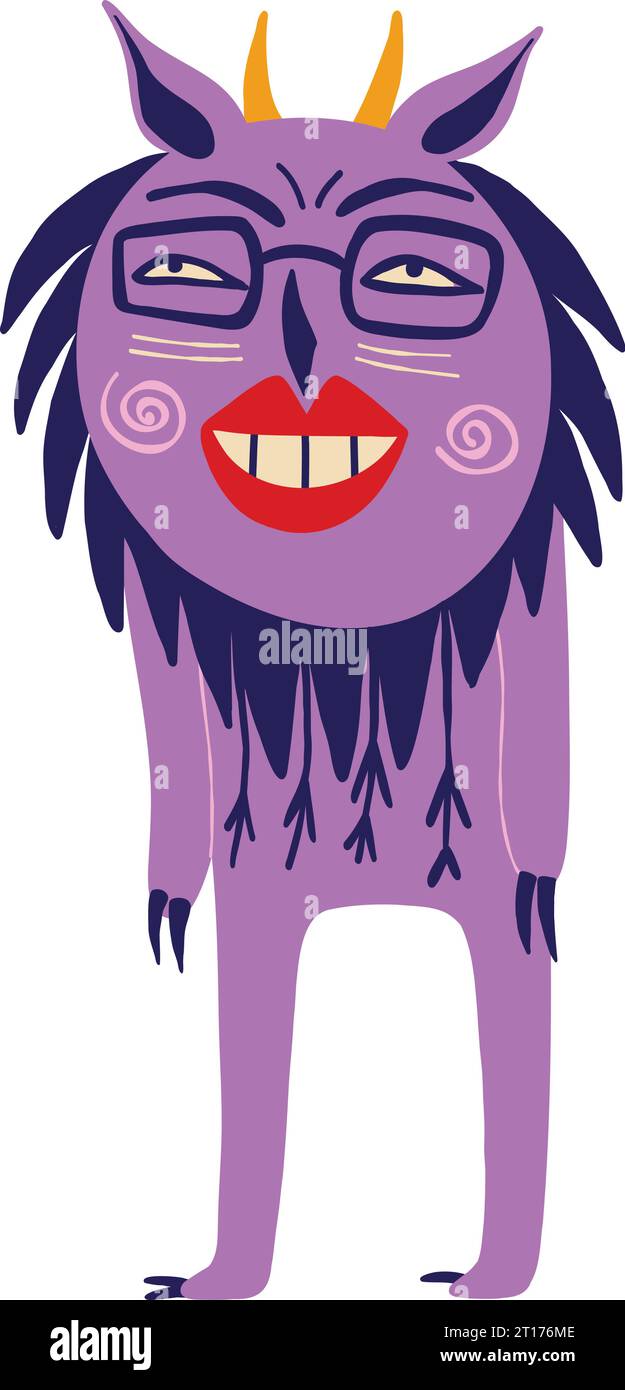 Cute funny character monster with funny smile face. Vibrant Illustration in a modern childish hand-drawn style Stock Vector