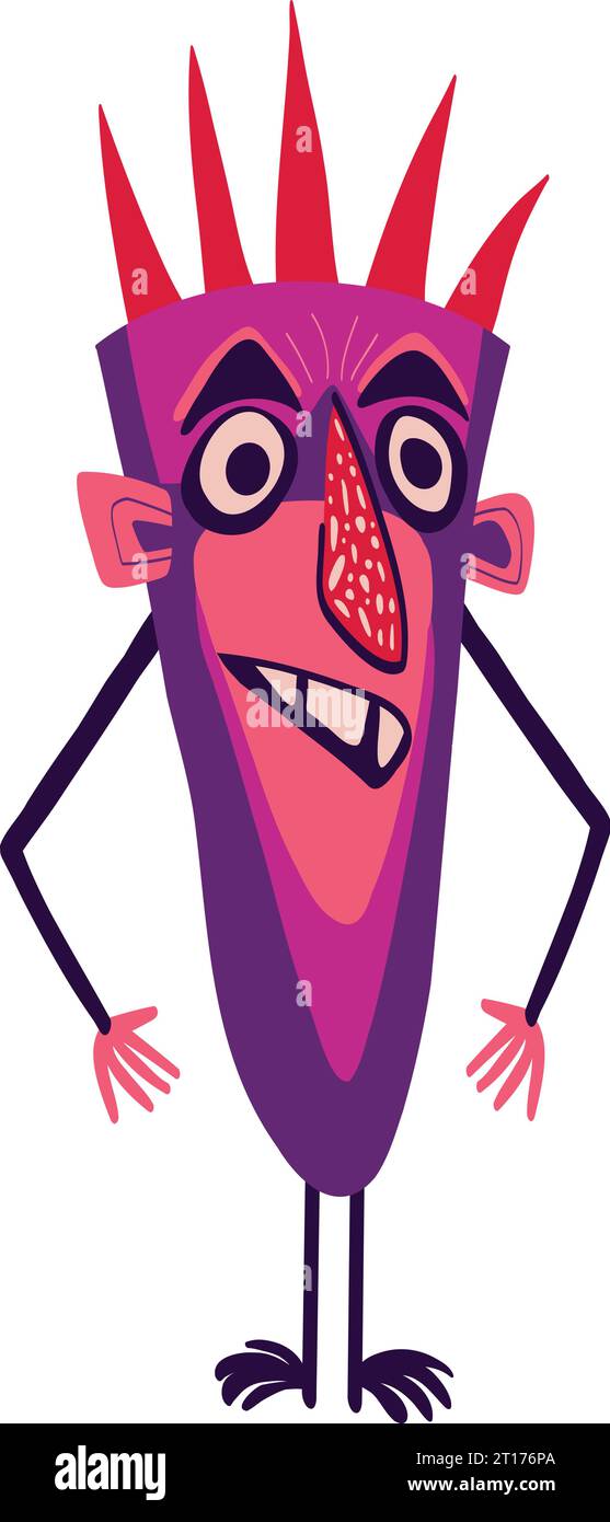 Cartoon comical little monster with strange creepy face. Halloween character in modern cartoon style Stock Vector