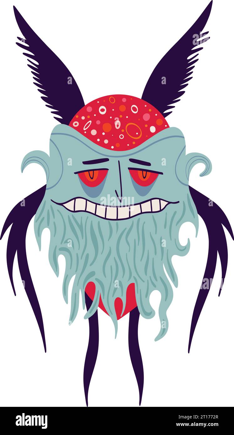 Creepy funny character monster gin with funny smile face. Stock Vector