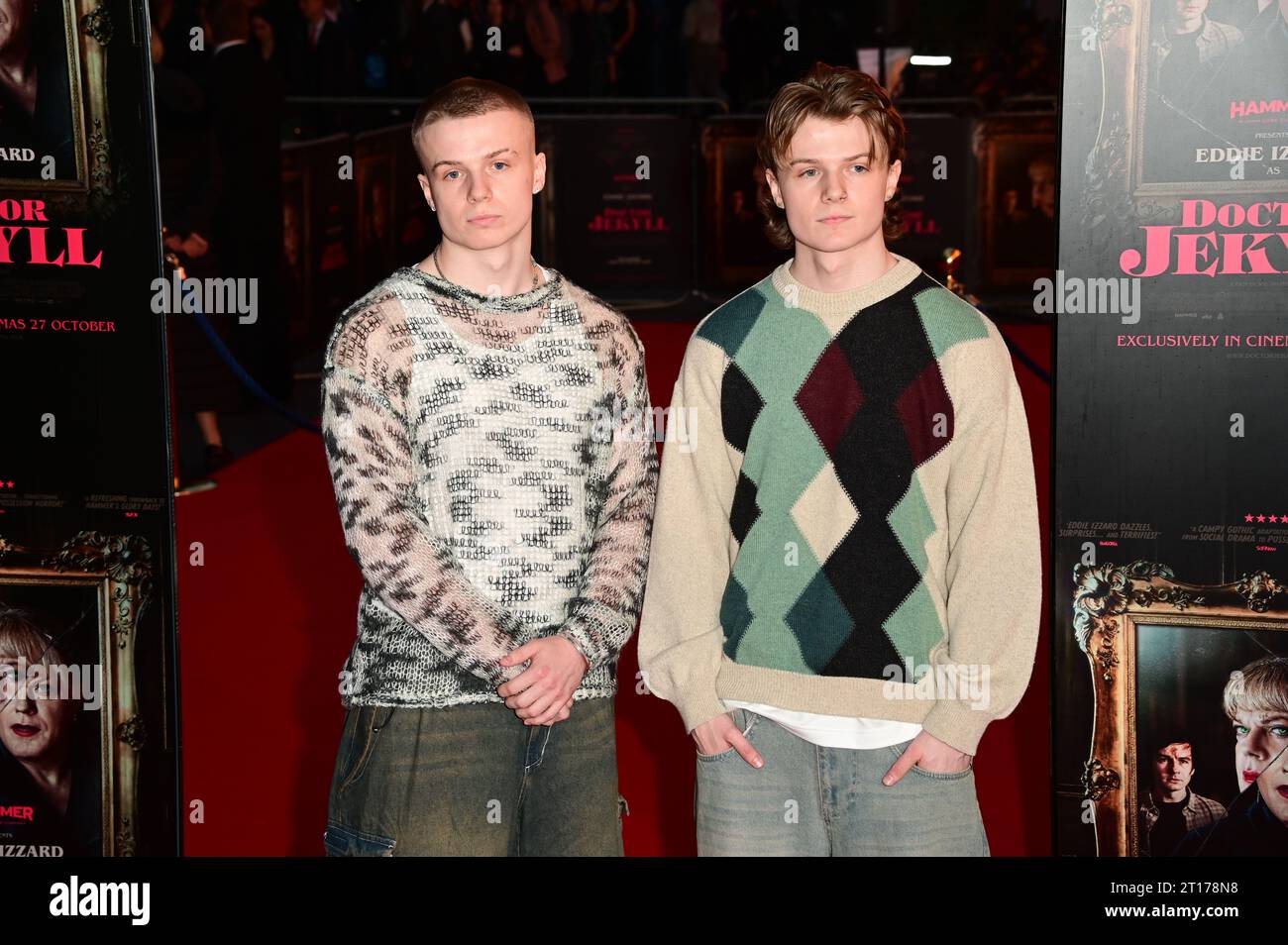 Odeon Luxe, Leicester Square, London, UK. 11th Oct, 2023. George Sharp and Lewis Sharp the Sharp Twins attends the World Premiere of Doctor Jekyll with Eddie Izzard, London, UK. Credit: See Li/Picture Capital/Alamy Live News Stock Photo