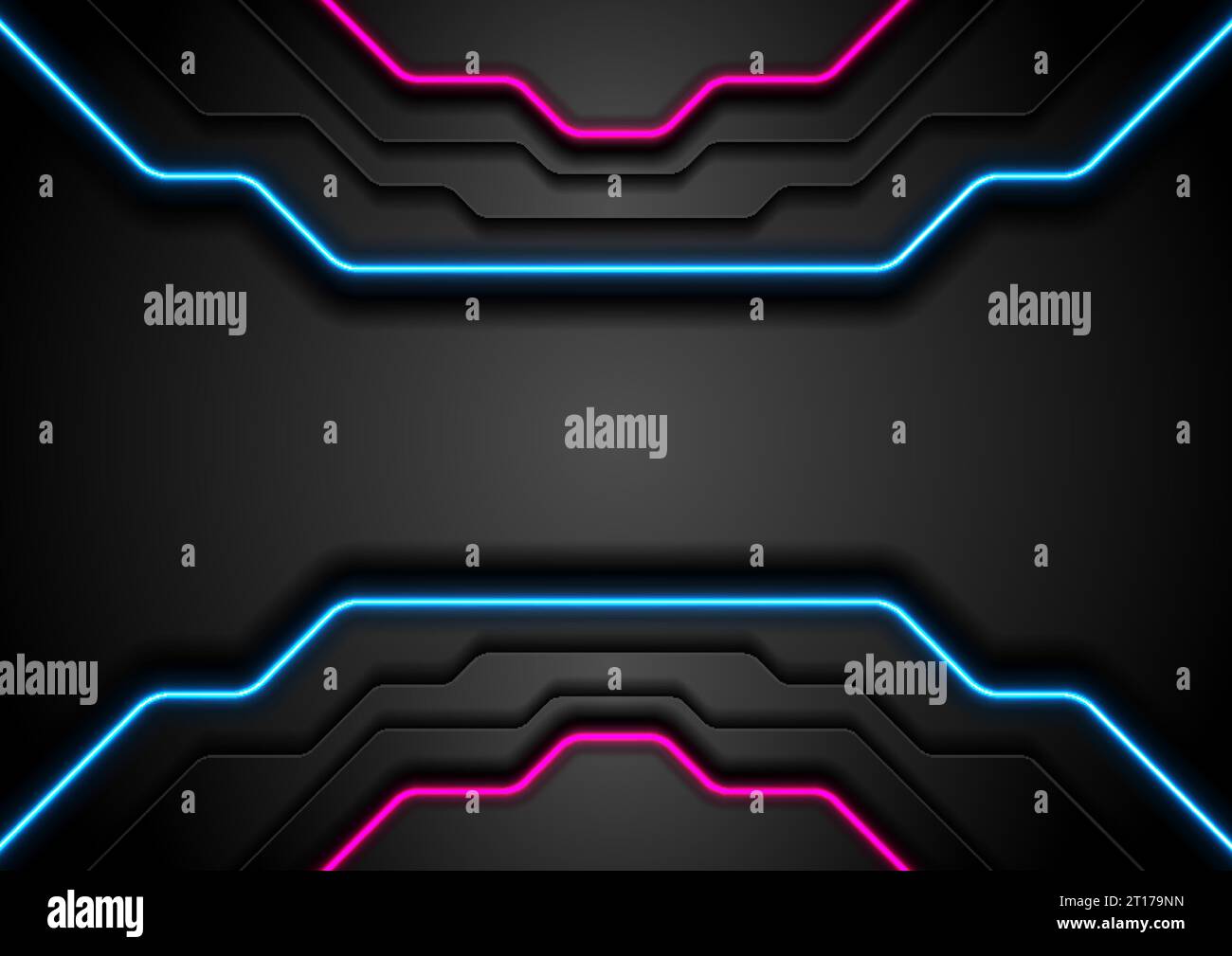 Abstract black technology background with blue purple neon glowing ...