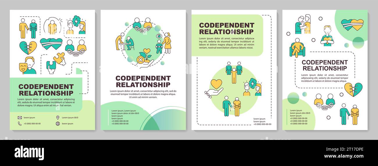 2D brochure with green codependent relationship thin icons Stock Vector