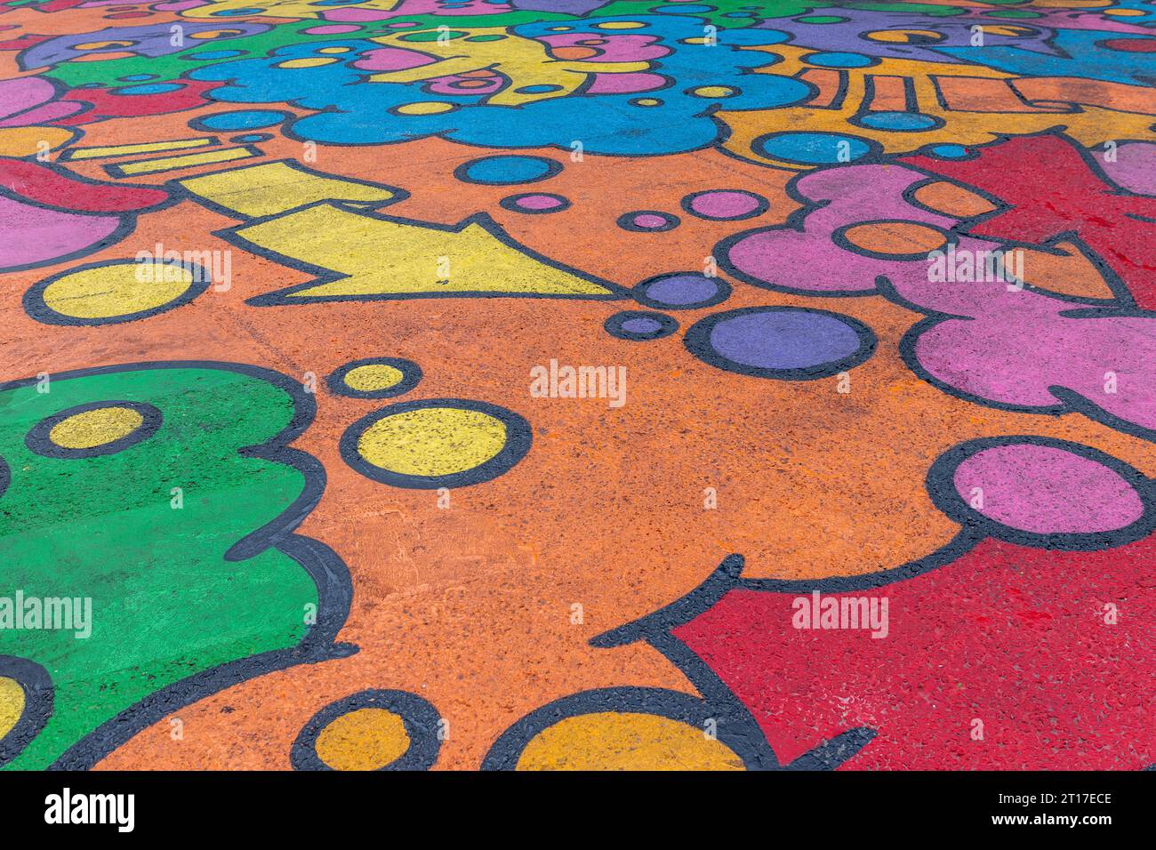 Mural of colourful cats at a intersection of a pedestrian zone in Masarykova street in downtown Zagreb created by Slaven Kosanović Lunar, Ivo Kosanovi Stock Photo