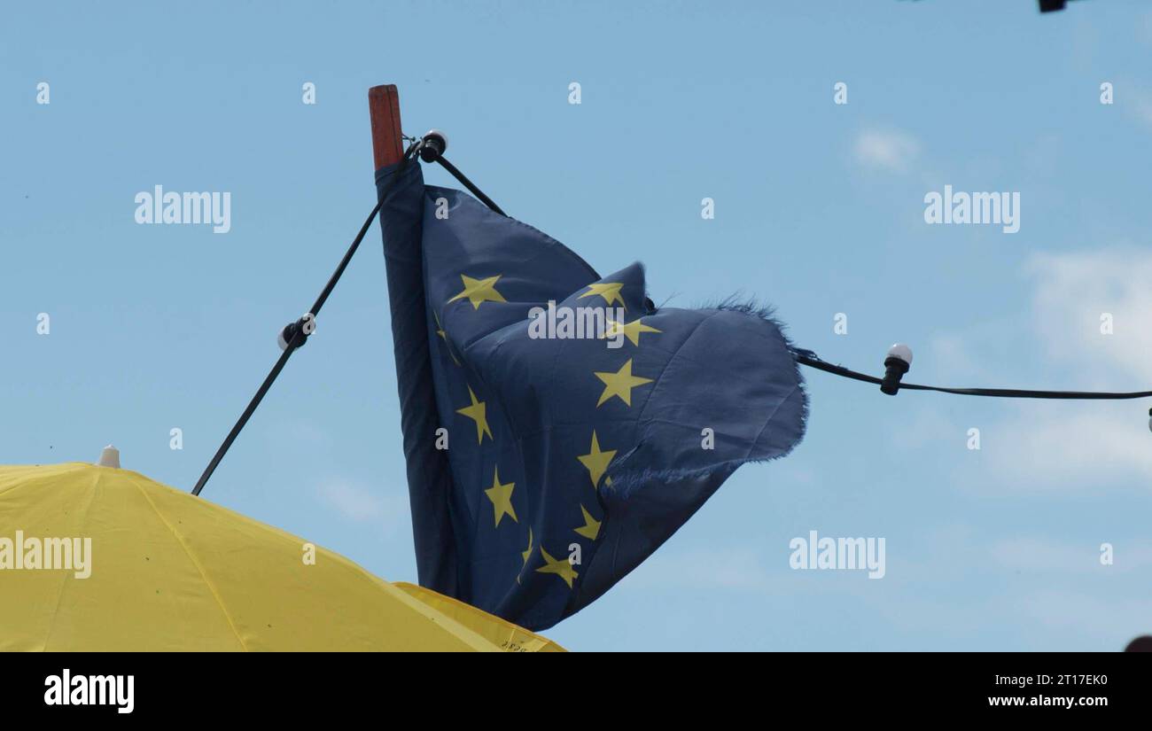 European Union flag, blue flag with yellow stars representing the EU ...