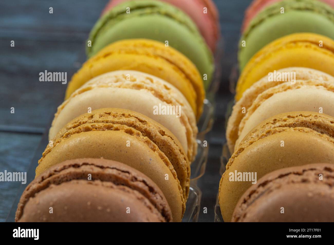 macaroons in a display case, close-up Stock Photo