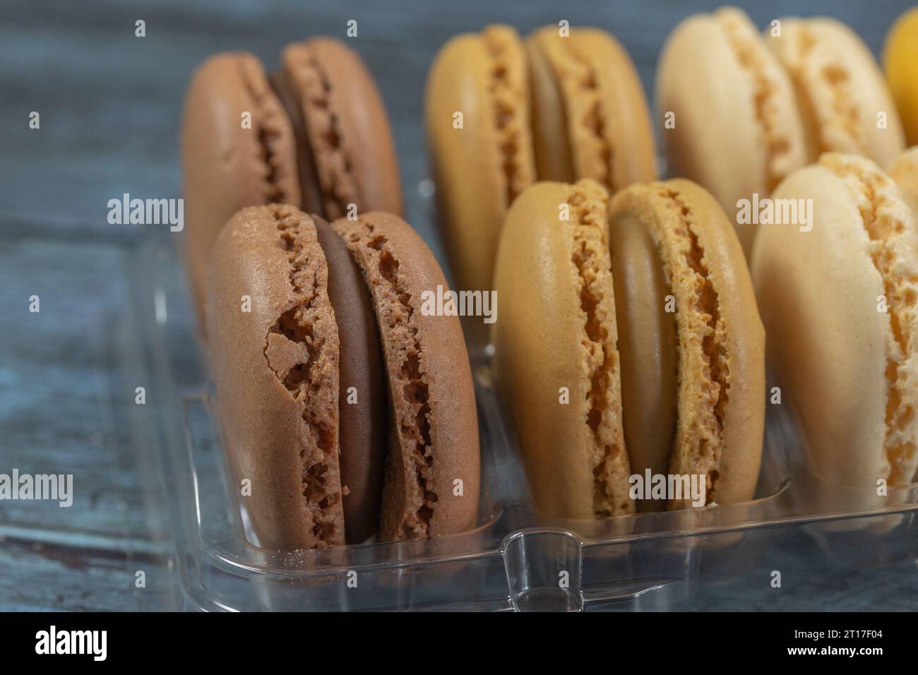 macaroons in a display case, close-up Stock Photo