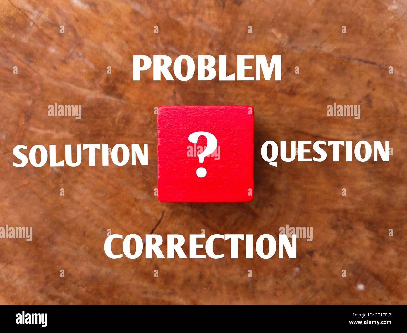Wooden cube with question mark symbol and word PROBLEM SOLUTION ...