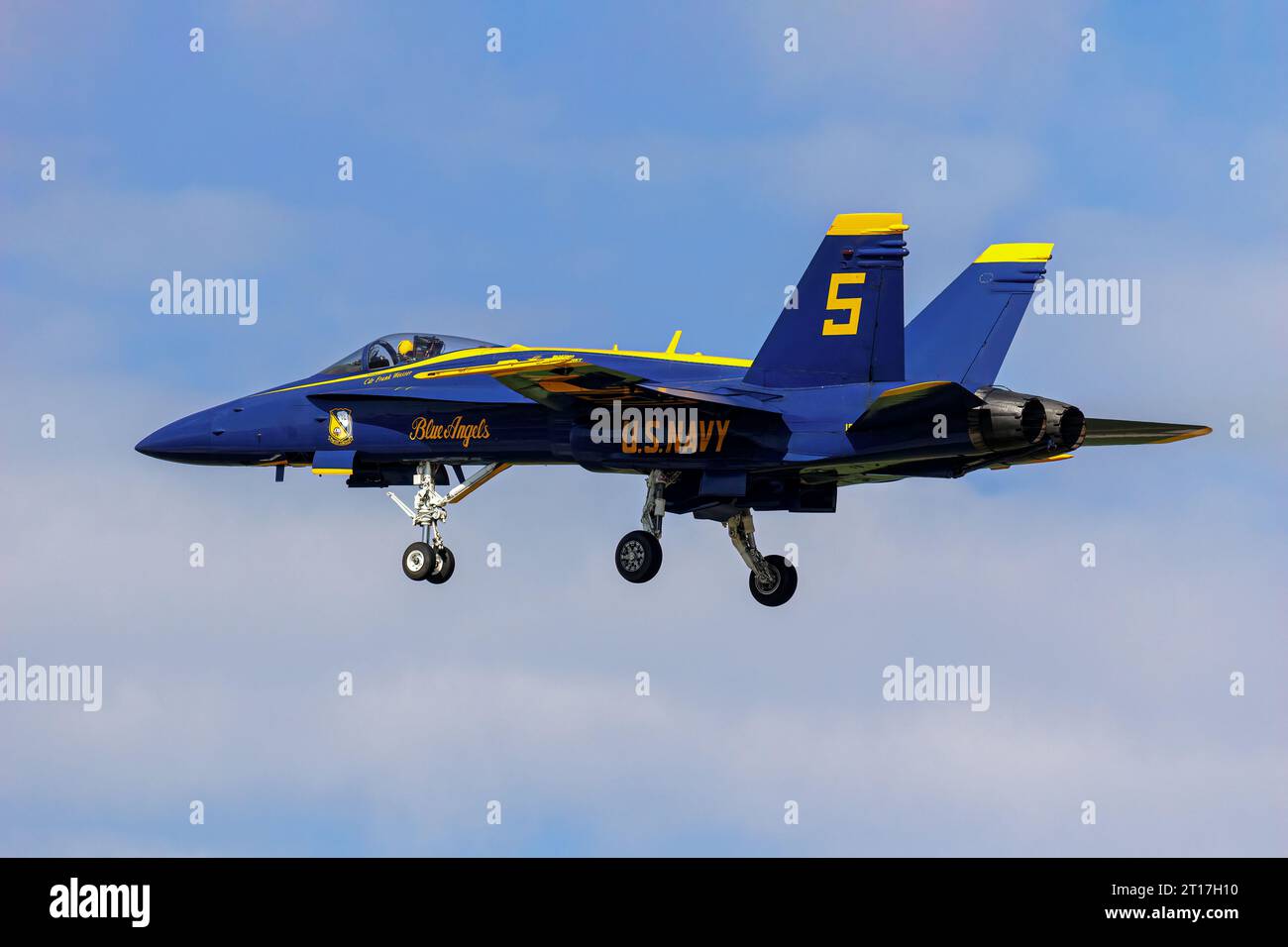 McDonnell Douglas F/A 18 Hornet of the US Navy's demonstration team The Blue Angels Stock Photo