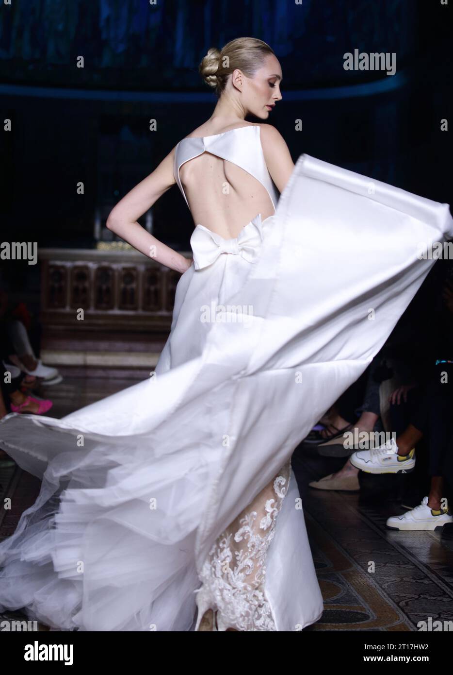 Rome, Italy, 11/10/2023, Model on the catwalk of Rome Fashion White 2023 inside the church of St. Paul's Whitin the walls in Rome - Credit Image: Evandro Inetti/ZUMA Press Wire Pictured: GV, General View Ref: SPL9962233 111023 NON-EXCLUSIVE Picture by: Zuma/SplashNews.com Splash News and Pictures USA: 310-525-5808 UK: 020 8126 1009 eamteam@shutterstock.com World Rights, No Argentina Rights, No Belgium Rights, No China Rights, No Czechia Rights, No Finland Rights, No France Rights, No Hungary Rights, No Japan Rights, No Mexico Rights, No Netherlands Rights, No Norway Rights, No Peru Rights, No  Stock Photo