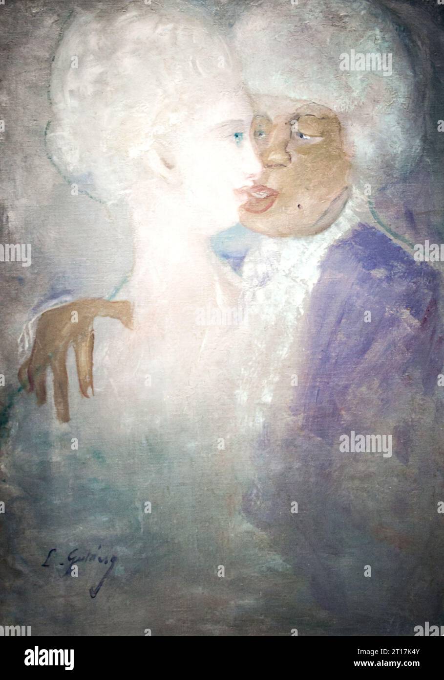 Lajos Gulacsy - The Mulatto Man And The Statue-White Woman Stock Photo