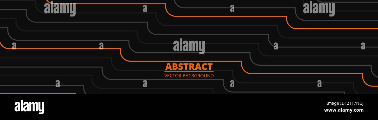 Black wide abstract vector background banner with orange and grey ...