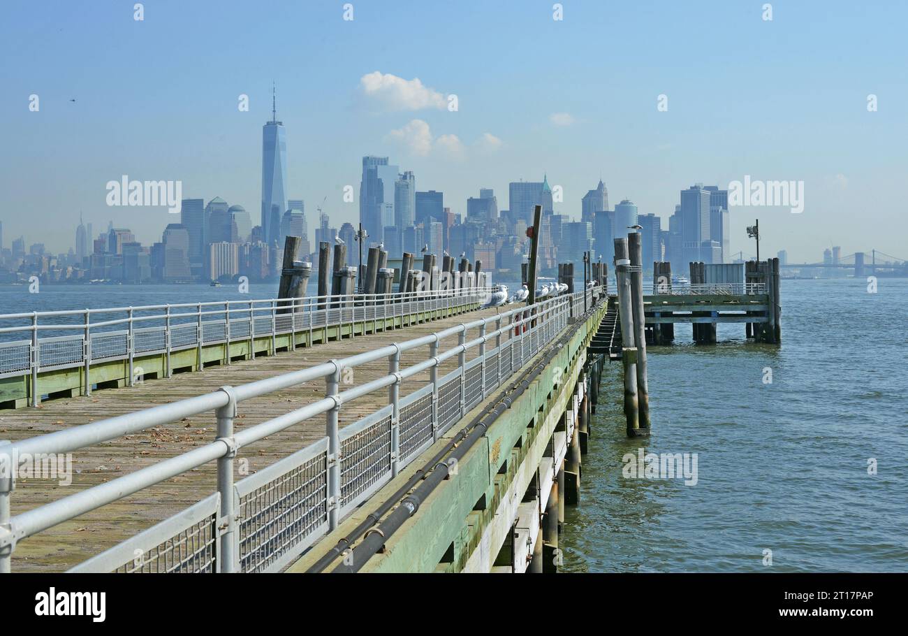 Miss Ellis Island ferry at Statue of Liberty National Monument, Liberty Island, New York, New York State, United States of America Stock Photo