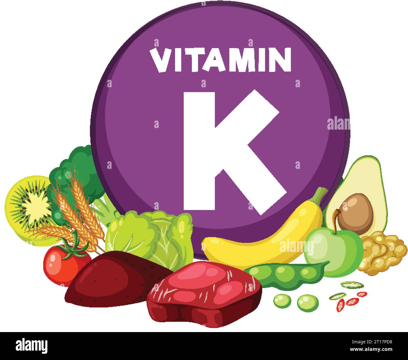 Vector cartoon illustration of a group of vitamin Krich fruits and