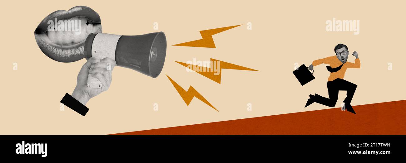 Exclusive picture sketch collage image of mouth shouting loud speaker ...