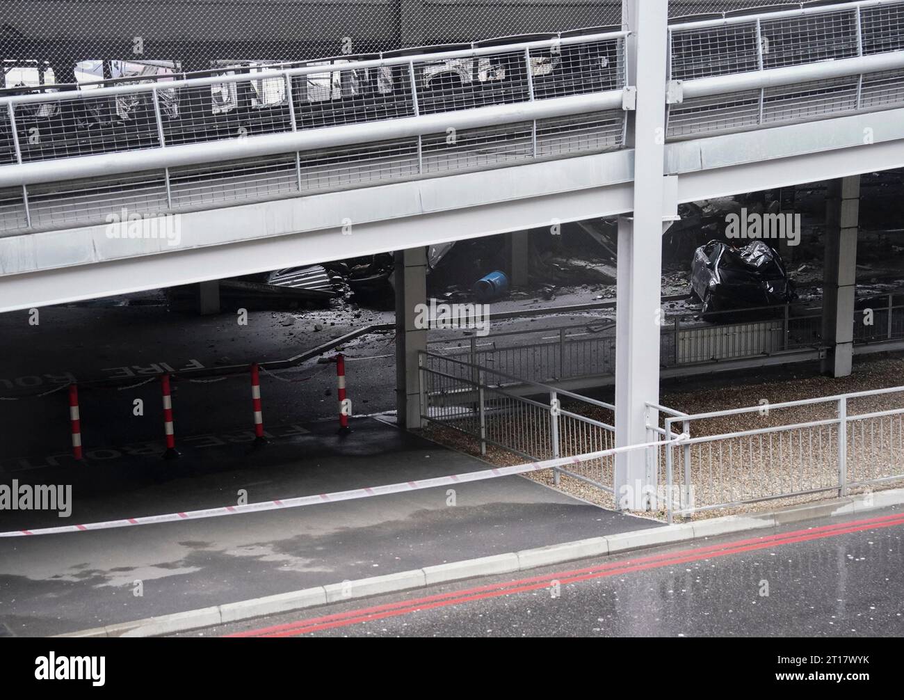 The scene at Luton Airport after a fire ripped through level three of