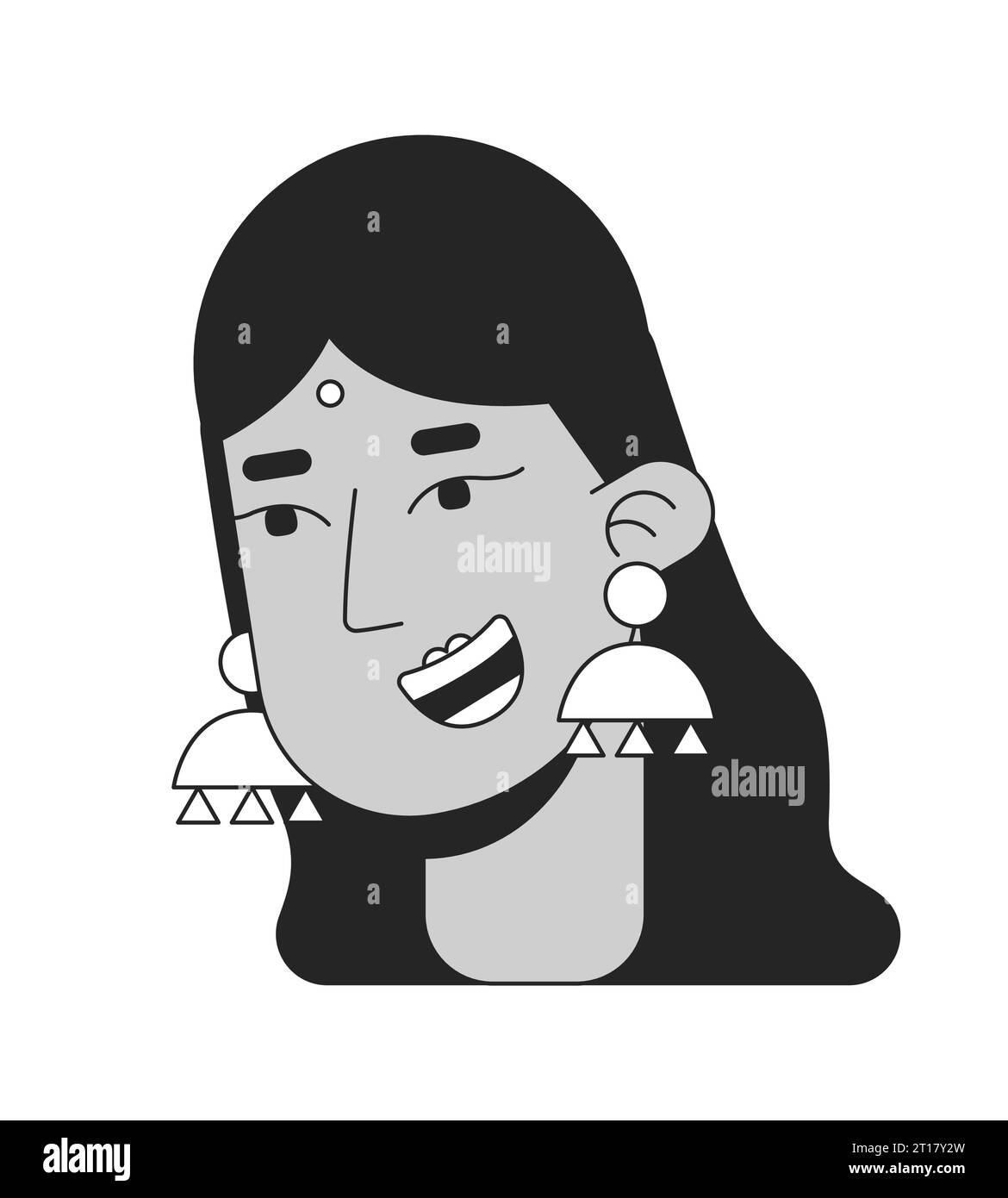 Traditional hindu woman smiling black and white 2D line cartoon character head Stock Vector