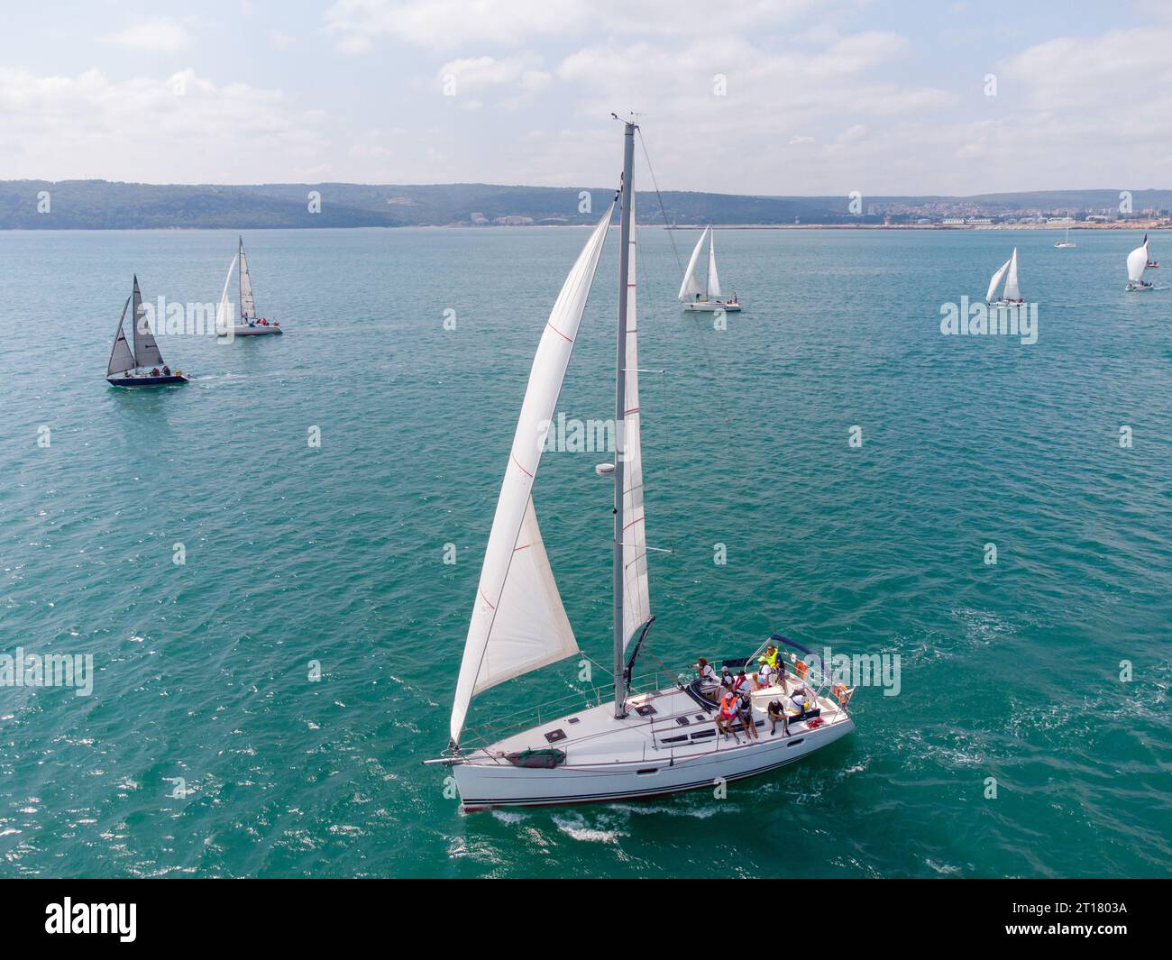 Aerial view of sailing yachts regatta race on sea Stock Photo - Alamy