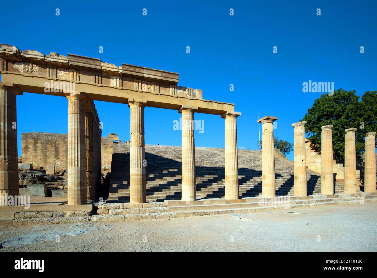 Säulen, Akropolis von Lindos, antike Zitadelle, Lindos, Rhodos, Dodekanes, Griechenland Stock Photo