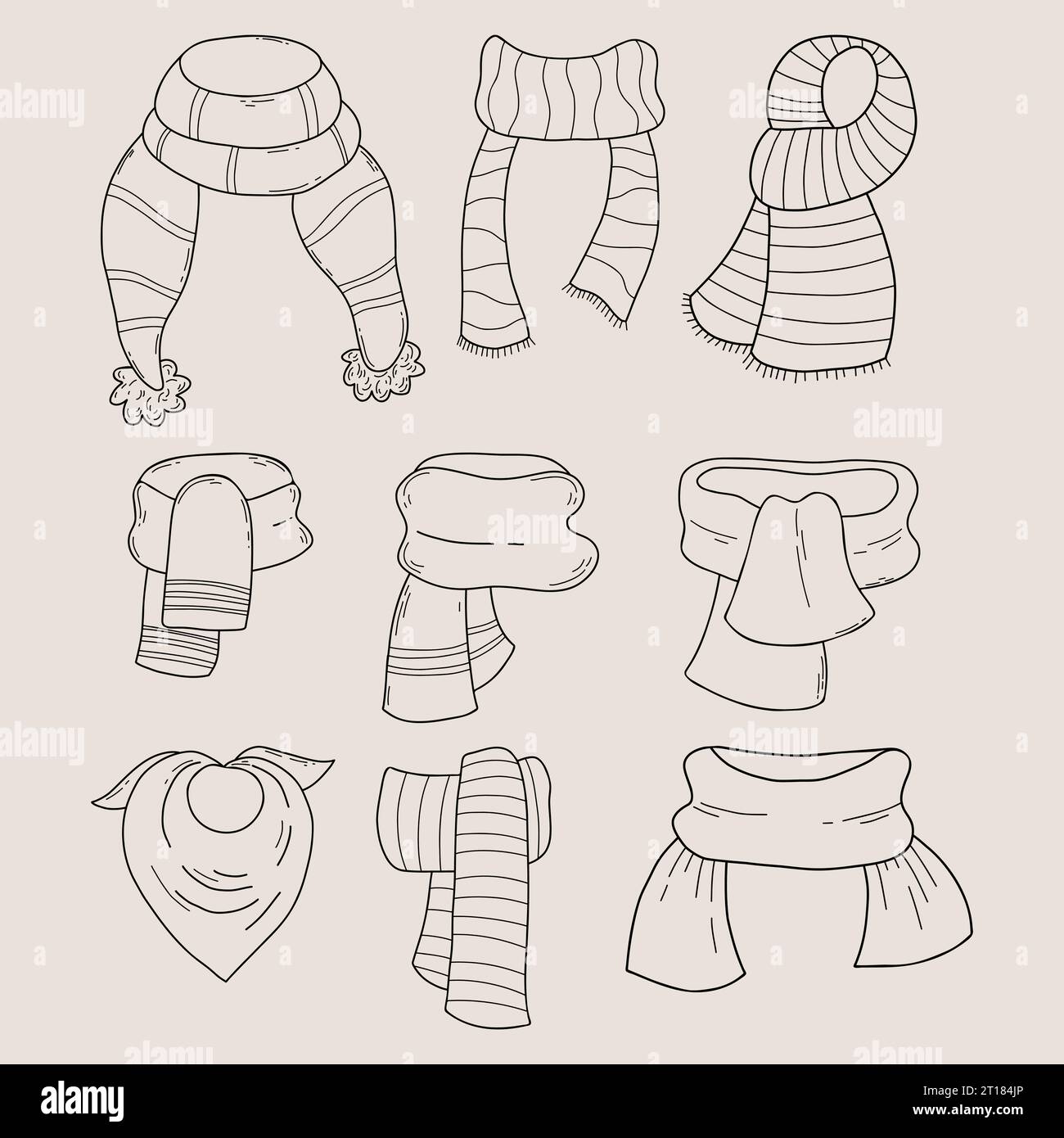 Collection doodle scarves and neckerchief. Vector illustration