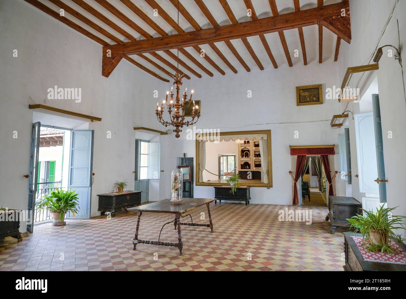 Großer Salon, Herrenhaus Museum Landgut La Granja, Mallorca, Spanien Stock Photo