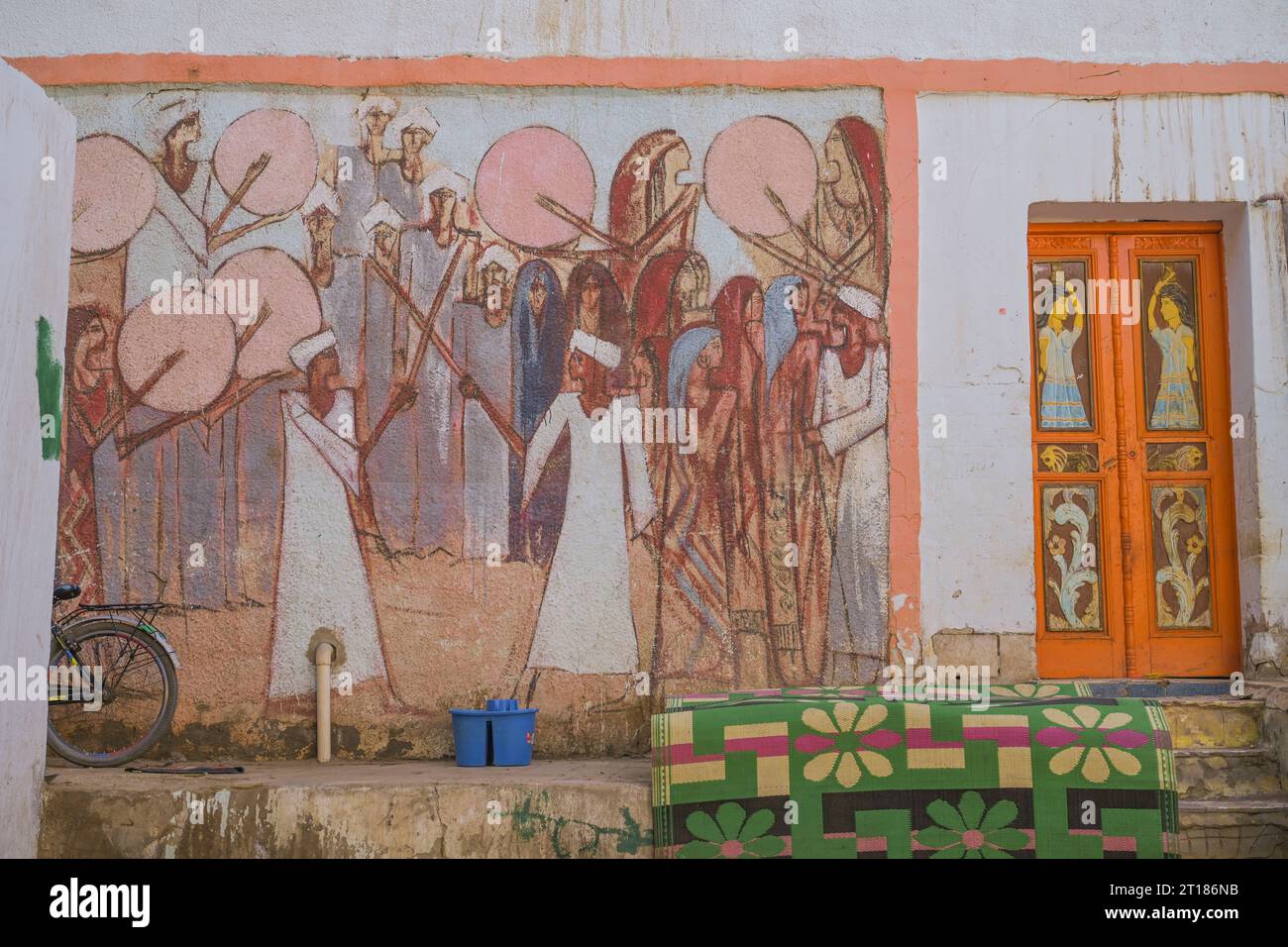 Wandmalerei, Wohnhaus, nubisches Dorf, Nilinsel Elephantine, Assuan, Ägypten Stock Photo
