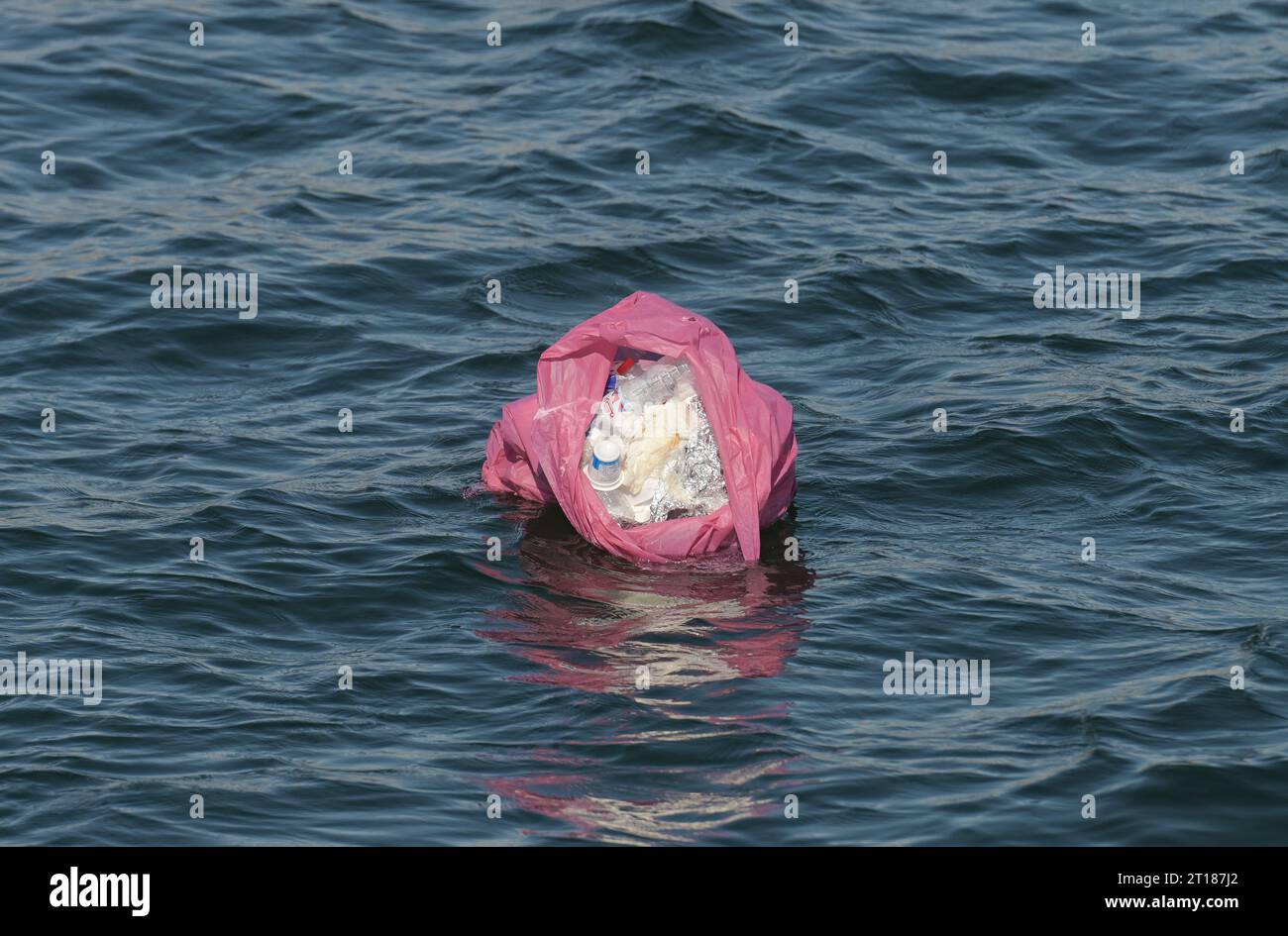 Müllsack schwimmt im Nil, Assuan, Ägypten Stock Photo