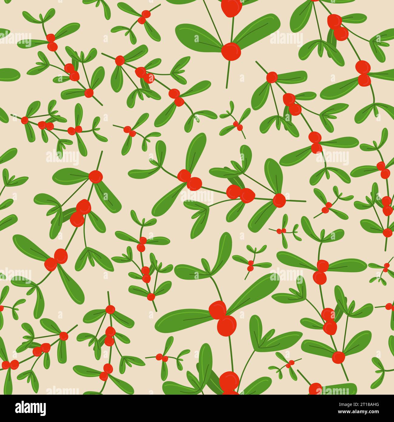 Vector seamless pattern for Christmas with mistletoe with Red berries ...