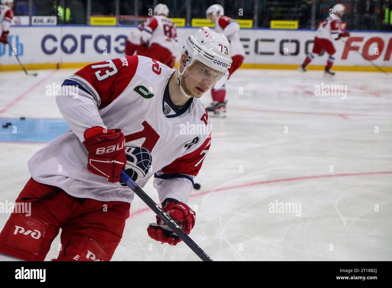 Saint Petersburg, Russia. 11th Oct, 2023. Lokomotiv Hockey Club player ...