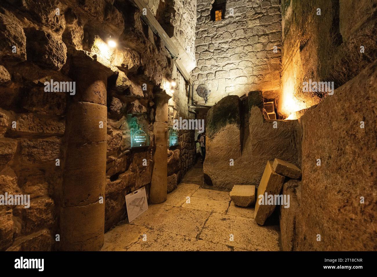 Jerusalem, Israel - October 13, 2017: Western Wall underground Tunnel with Second Temple period street along Temple Mount walls in Jerusalem Old City Stock Photo